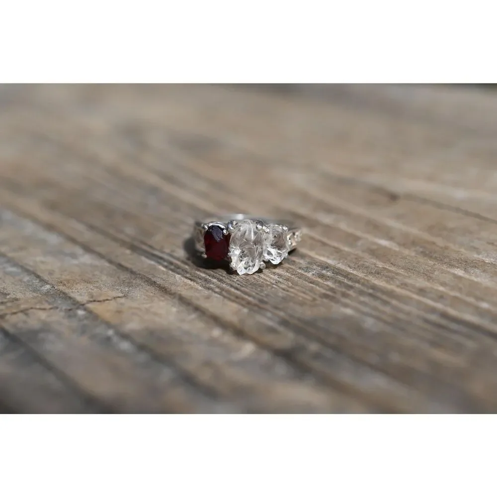Raw Garnet and Lake county diamond Engagement Ring